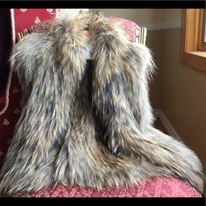 Vintage YVES SALOMON Finn Raccoon Fuzzy FUR VEST FR 40 US XS/S/M brown multi